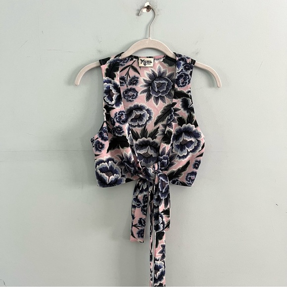 Show Me Your Mumu The Conga Baja Bloom Crinkle Stretch Pink V-Neck Wrap Top - Picture 4 of 8